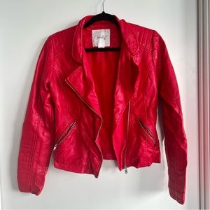 Faux leather woman’s biker jacket in red